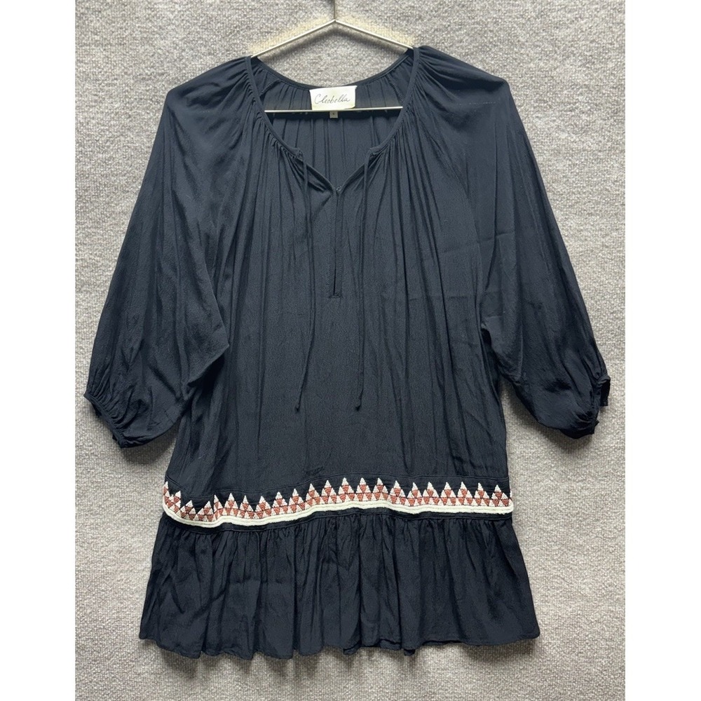 Cleobella Women's Small Black Embroidered Mini Dress V Neck Oversized Fit EUC